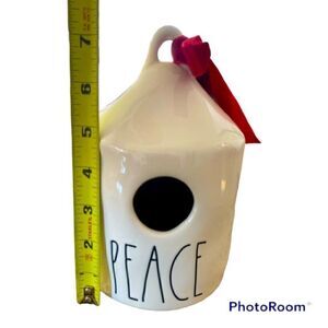NEW Rae Dunn by Magenta “PEACE” Ceramic Birdhouse with Red Ribbon